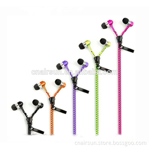High Quality Zipper Earphone with Mic